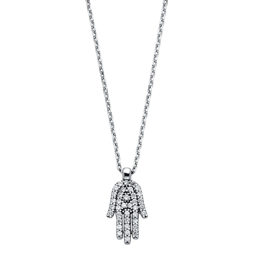 14K Gold Fancy Hamsa Hand Cz Necklace - 17+1'