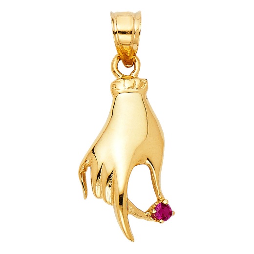 14K Gold Cz Ladies Hand Charm Pendant