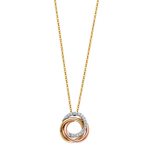 14K Gold Eternity Rings Love Knot Infinity Cz Charm Chain Necklace - 17+1'