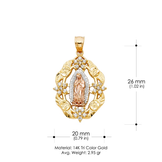 14K Gold Cz Religious Guadalupe Charm Pendant - Ioka