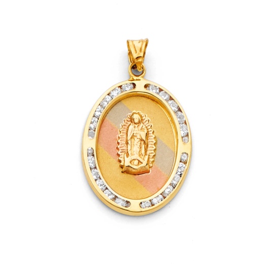 14K Gold Religious Guadalupe Cz Charm Pendant