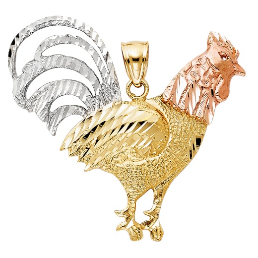14K Gold Rooster Charm Pendant