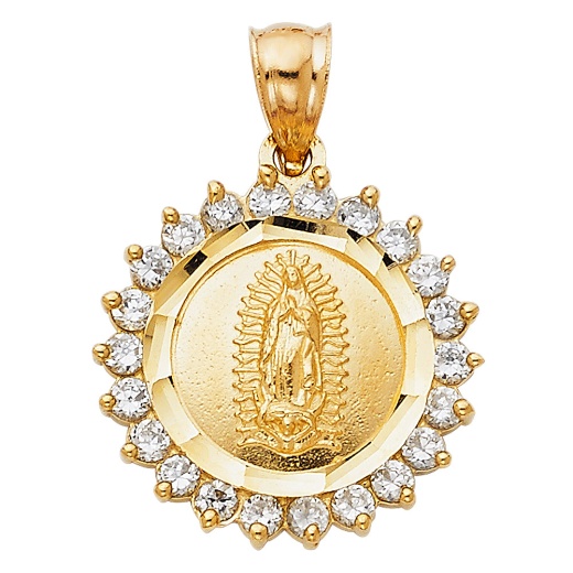 14K Gold Cz Religious Guadalupe Charm Pendant - Ioka
