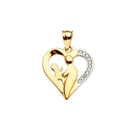14K Gold Cz Mom & Child Charm Pendant