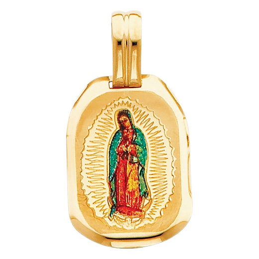 14K Gold Guadalupe Enamel Religious Pendant - Ioka