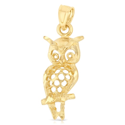 14K Gold Owl Charm Pendant