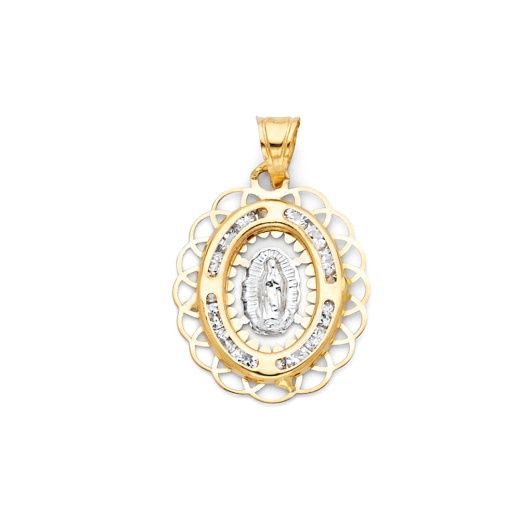 14K Gold Guadalupe Cz Religious Pendant