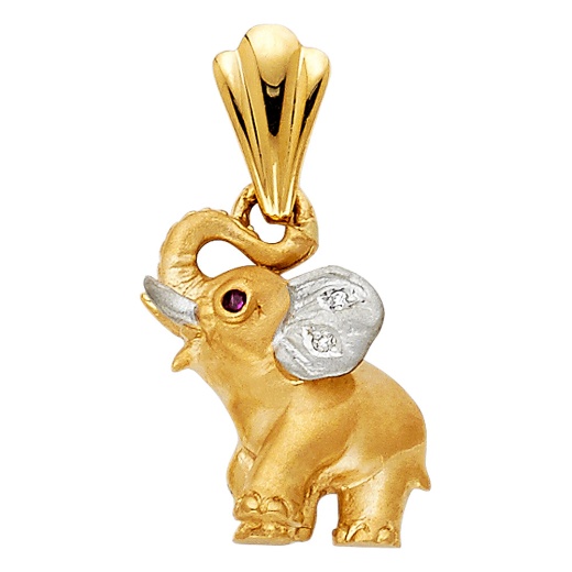 14K Gold Cz Elephant Charm Pendant
