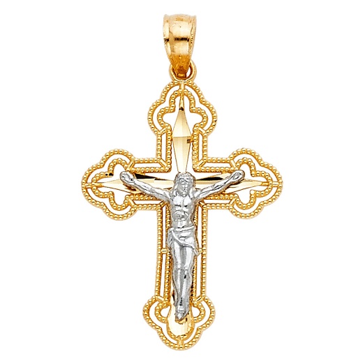 14K Gold Jesus Crucifix Cross Religious Pendant by Ioka