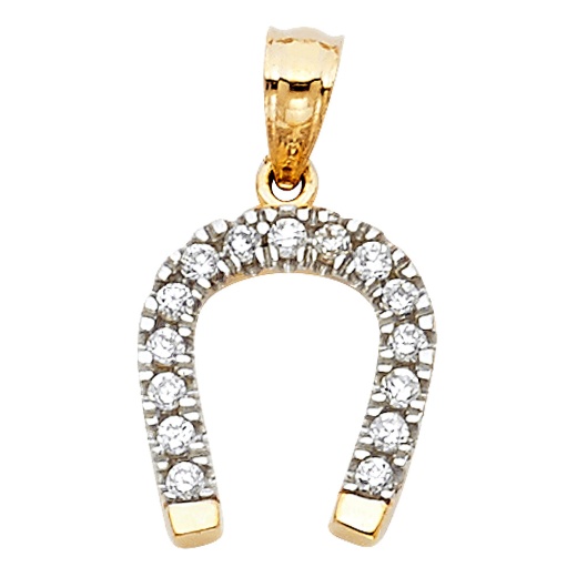 14K Gold Cz Lucky Horseshoe Charm Pendant