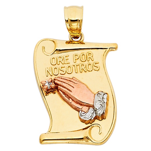 14K Gold Religious Praying Hands Charm Pendant