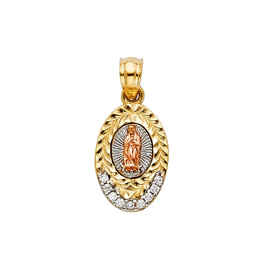 14K Gold Religious Guadalupe Cz Pendant