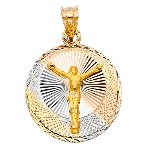 Ioka 14K Gold Diamond Cut Jesus Stamp Religious Pendant