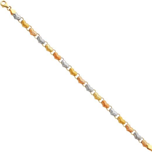 14K Gold Light Stampato Hearts Bracelet - Ioka