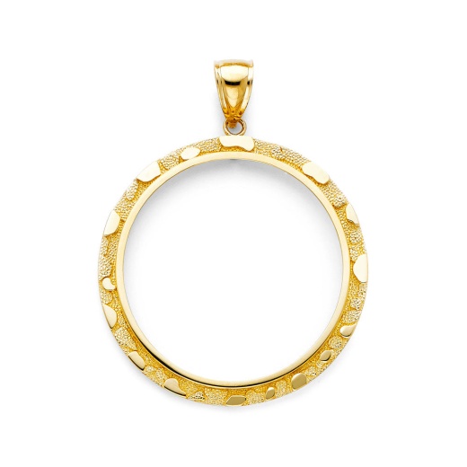 14K Gold Round Nugget Frame 50 Pesos Coin Charm Pendant - Ioka Jewelry