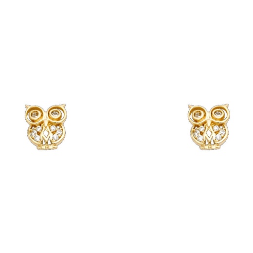 Ioka 14K Gold Cz Beautiful Owl Lucky Charm Stud Earrings