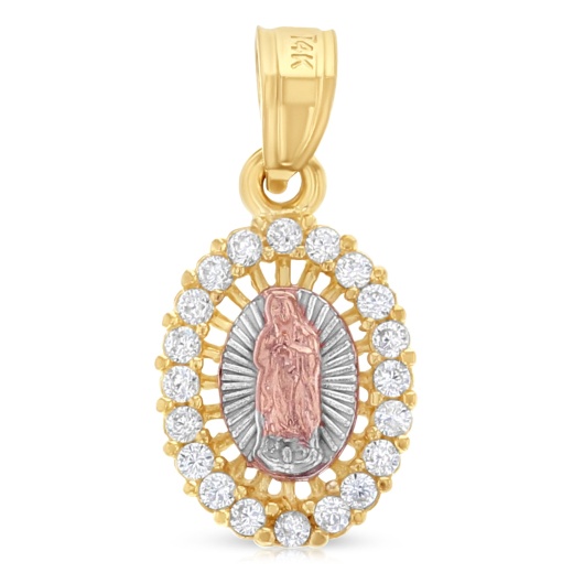 14K Gold Religious Guadalupe Cz Charm Pendant - Ioka