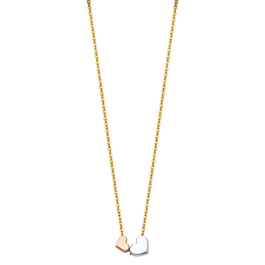 14K Gold Hearts Pendant Chain Necklace - 17+1'