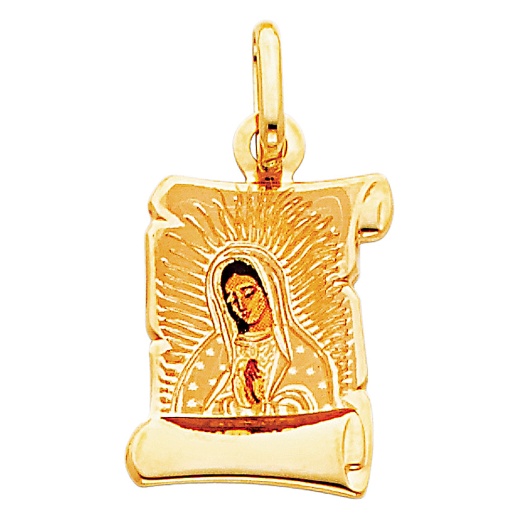 14K Gold Guadalupe Enamel Religious Pendant - Ioka Jewelry