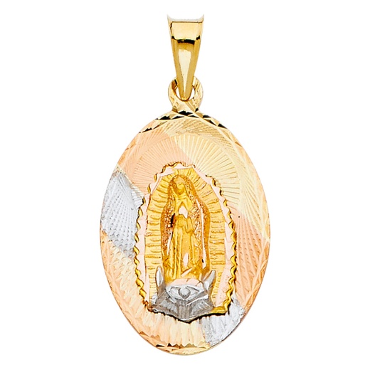 14K Gold Diamond Cut Guadalupe Stamp Religious Pendant