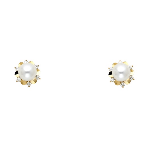 14K Gold Cz Cultured Pearl Stud Earrings - Ioka