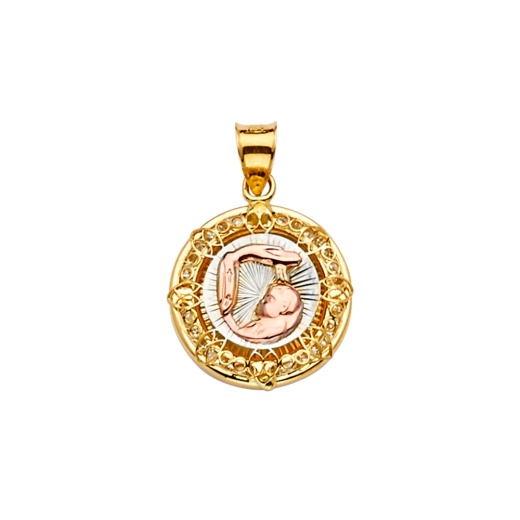 14K Gold Cz Baptism Medal Religious Pendant - Ioka Jewelry