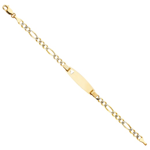 14K Solid Gold Figaro 3+1 Wp Oval Baby Id Bracelet - 6'