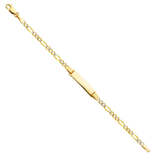 14K Solid Gold Figaro 3+1 WP Baby ID Bracelet - 6' by Ioka