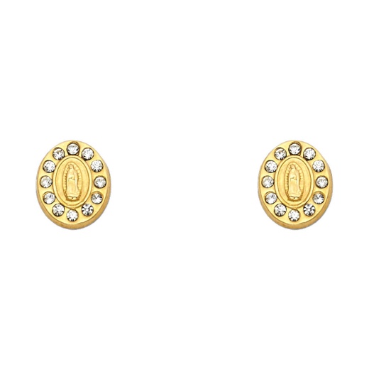 14K Gold Cz Oval Guadalupe Stud Earrings - Ioka