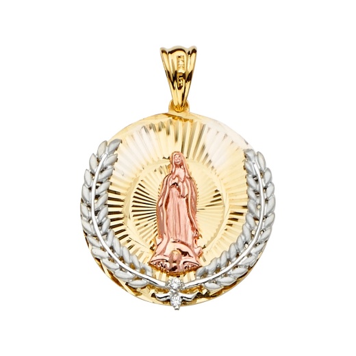 14K Gold Cz Guadalupe Medal Religious Pendant