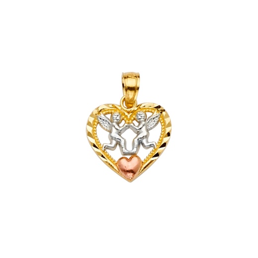 14K Gold Heart Cut With Angel Religious Pendant - Ioka Jewelry