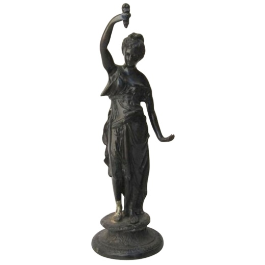 Antique Bronze, Lady with Lamp Statue