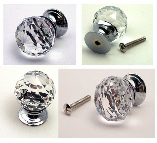 Large Rounded Crystal Glass Drawer Pull Clear