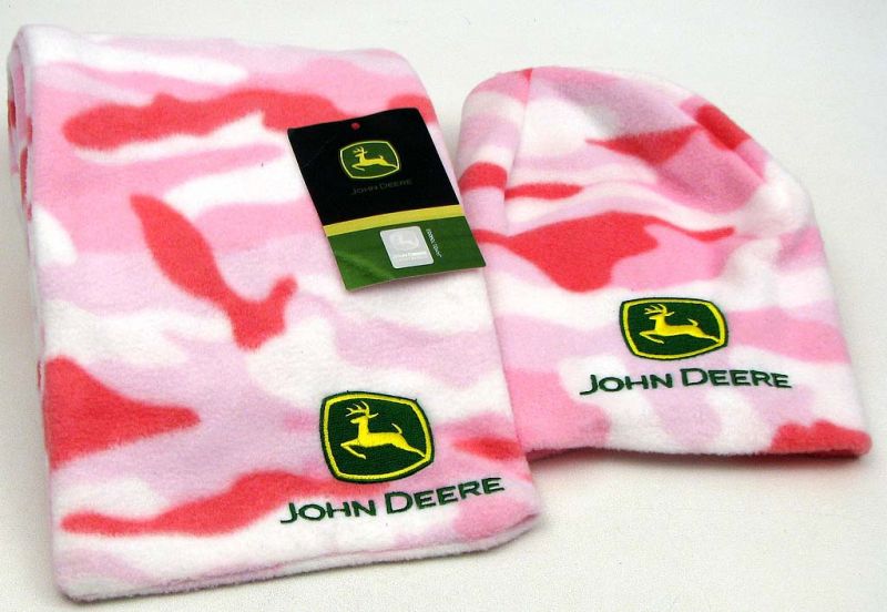 John Deere Hat & Scarf Pink