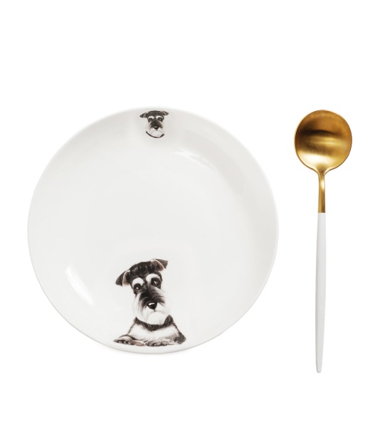 Petorama Portrait Porcelain Side Print 8" Plate Set - Schnauzer
