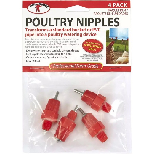 Poultry Nipples, 4 Pk, Red - Efficient Watering Solution for Your Poultry