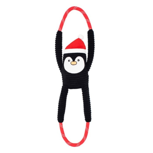 Zippy Paws Holiday RopeTugz Penguin - Durable Rope Toy for Tug of War