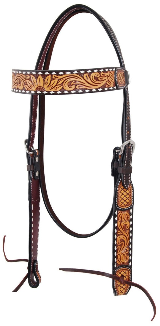 Rafter T Tooled Sunflower W/ Buckstitch Browband Headstall