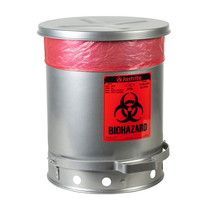 10 Gallon Steel Biohazard Waste Can, FootOperated, SelfClosing