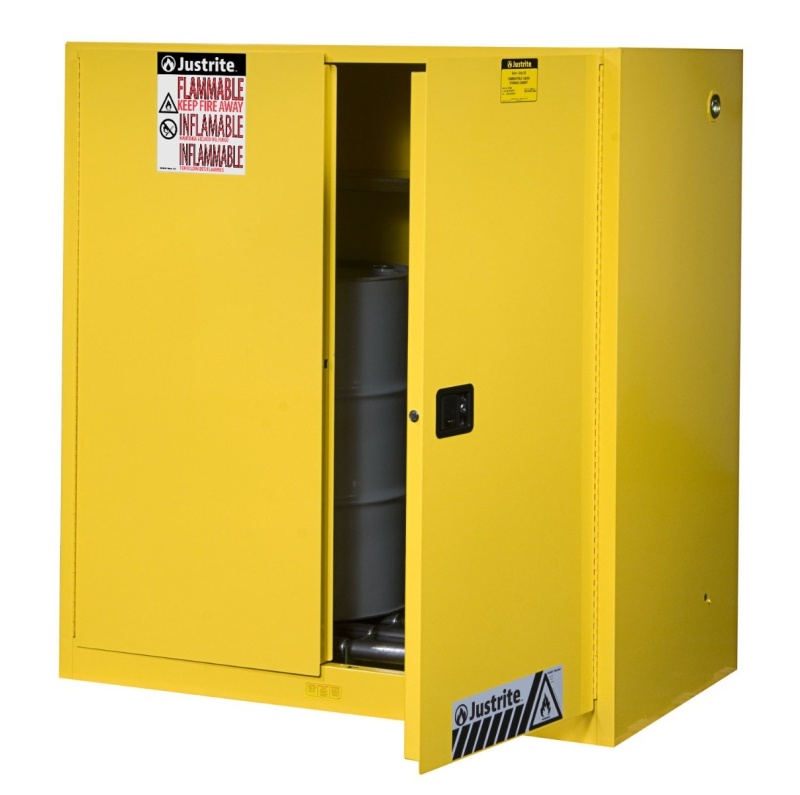 60 Gallon, 2 Drum Vertical, 1 Shelf, 2 Doors, Self Close, Safety Cabinet With Drum Rollers, Sure-Grip® Ex, Yellow