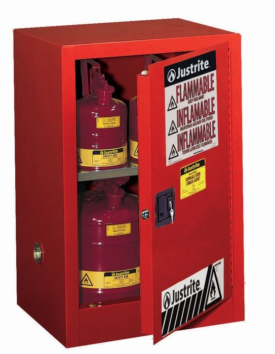 12 Gallon, 1 Shelf, 1 Door, Manual Close, Flammable Cabinet, Sure-Grip® Ex Compac, Red