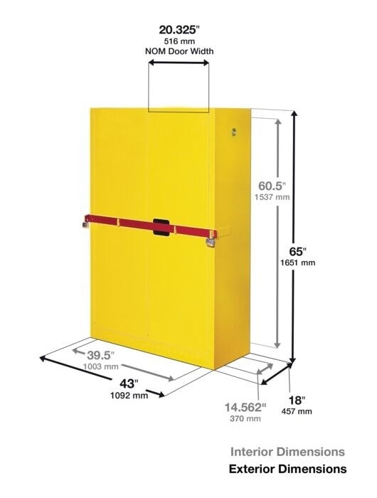 45 Gallon, 2 Shelves, 2 Doors, Self Close, Flammable Cabinet, High Security With Steel Bar, Red