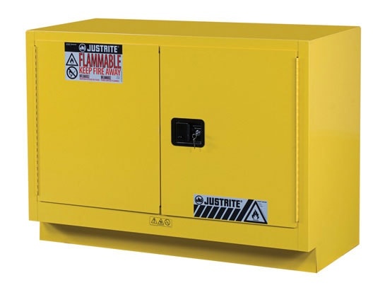 31 Gallon, 1 Shelf, 2 Doors, Manual Close, Flammable Cabinet, Sure-Grip® Ex Under Fume Hood, Yellow
