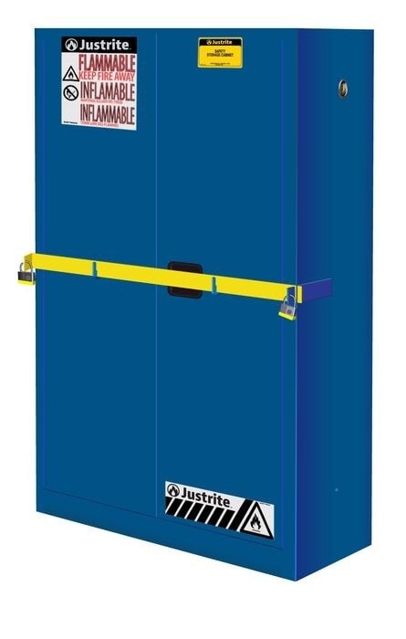 45 Gallon, 2 Shelves, 2 Doors, Manual Close, Corrosives/Acid Steel Safety Cabinet, High Security With Steel Bar, Blue