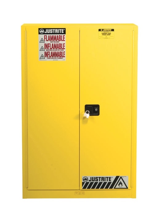60 Gallon, 5 Shelves, 2 Doors, Manual Close, Paint Safety Cabinet, Sure-Grip® Ex, Yellow