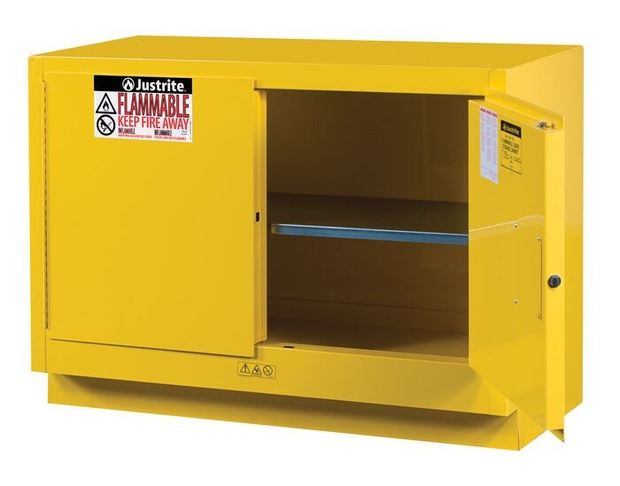 31 Gallon, 1 Shelf, 2 Doors, Manual Close, Flammable Cabinet, Sure-Grip® Ex Under Fume Hood, Yellow