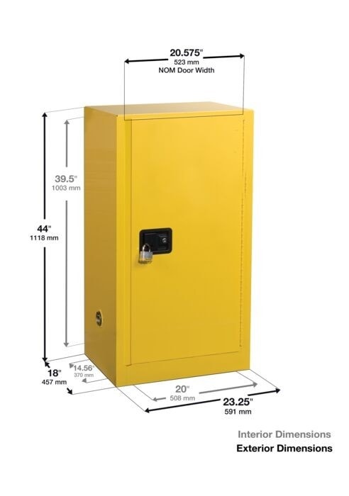 20 Gallon, 2 Shelves, 1 Door, Self Close, Paint Safety Cabinet, Sure-Grip® Ex, Yellow