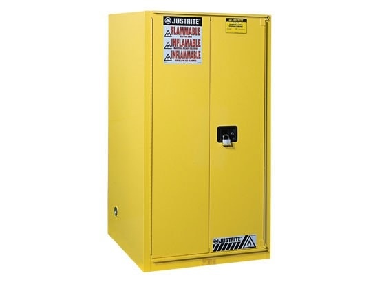90 Gallon, 2 Shelves, 1 Bi-Fold Self Close Door, Flammable Cabinet, Sure-Grip® Ex, Yellow