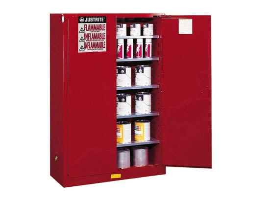 60 Gallon, 5 Shelves, 2 Doors, Manual Close, Paint Safety Cabinet, Sure-Grip® Ex, Red