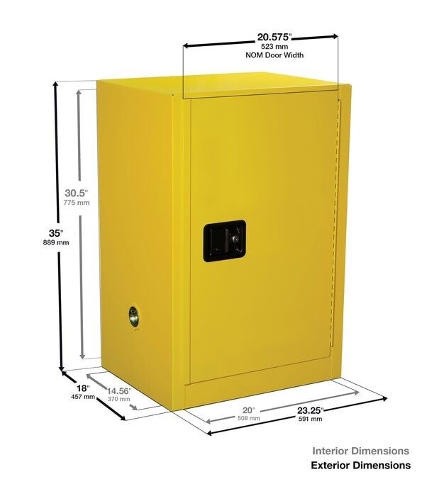 12 Gallon, 1 Shelf, 1 Door, Self Close, Flammable Cabinet, Sure-Grip® Ex Compac, Yellow